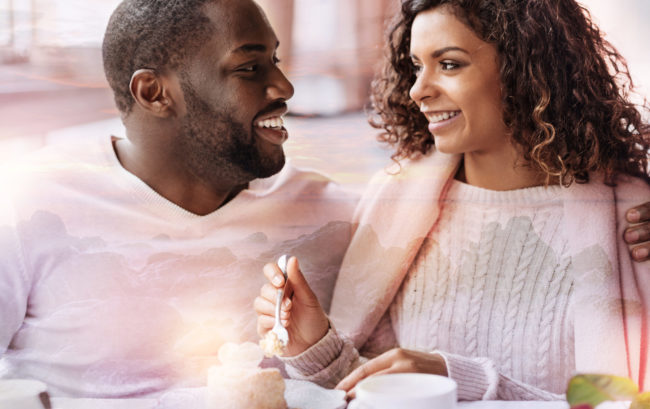 Close Up Of Smiling Couple Having A Lunch